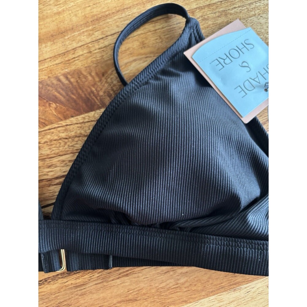 SHADE & SHORE Ribbed Triangle Adjustable Bikini Top BLACK Medium 8-10 - Picture 7 of 9